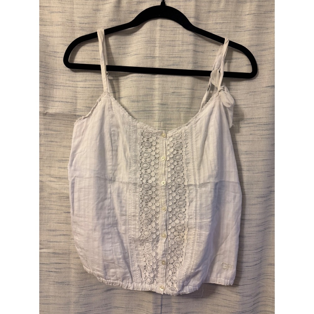 Gilly Hicks Sydney White Lace Button Front Tie Shoulder Camisole Top Medium